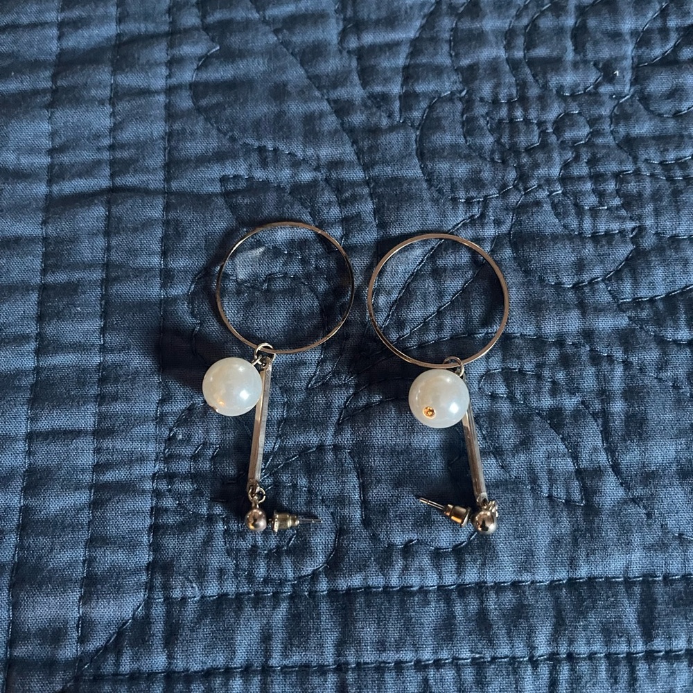 Elegant Silver Hoop Earrings with White Accents